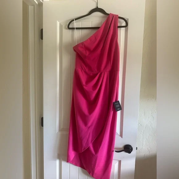Lulus So Flirty Hot Pink One-shoulder Cutout Asymmetrical Dress - Size L - Picture 2 of 4